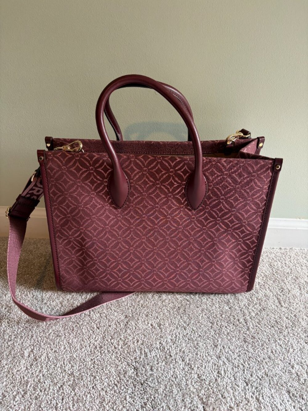 Michael Kors burgundy jacquard laptop bag/satchel - Picture 2 of 2